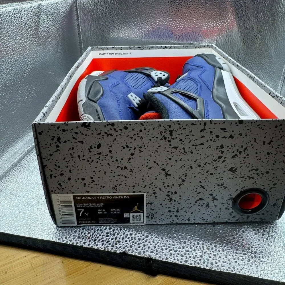 Size 7Y Nike Air Jordan 4 Retro Winter Loyal Blue Black Kids Sneaker‎ CQ9745 401